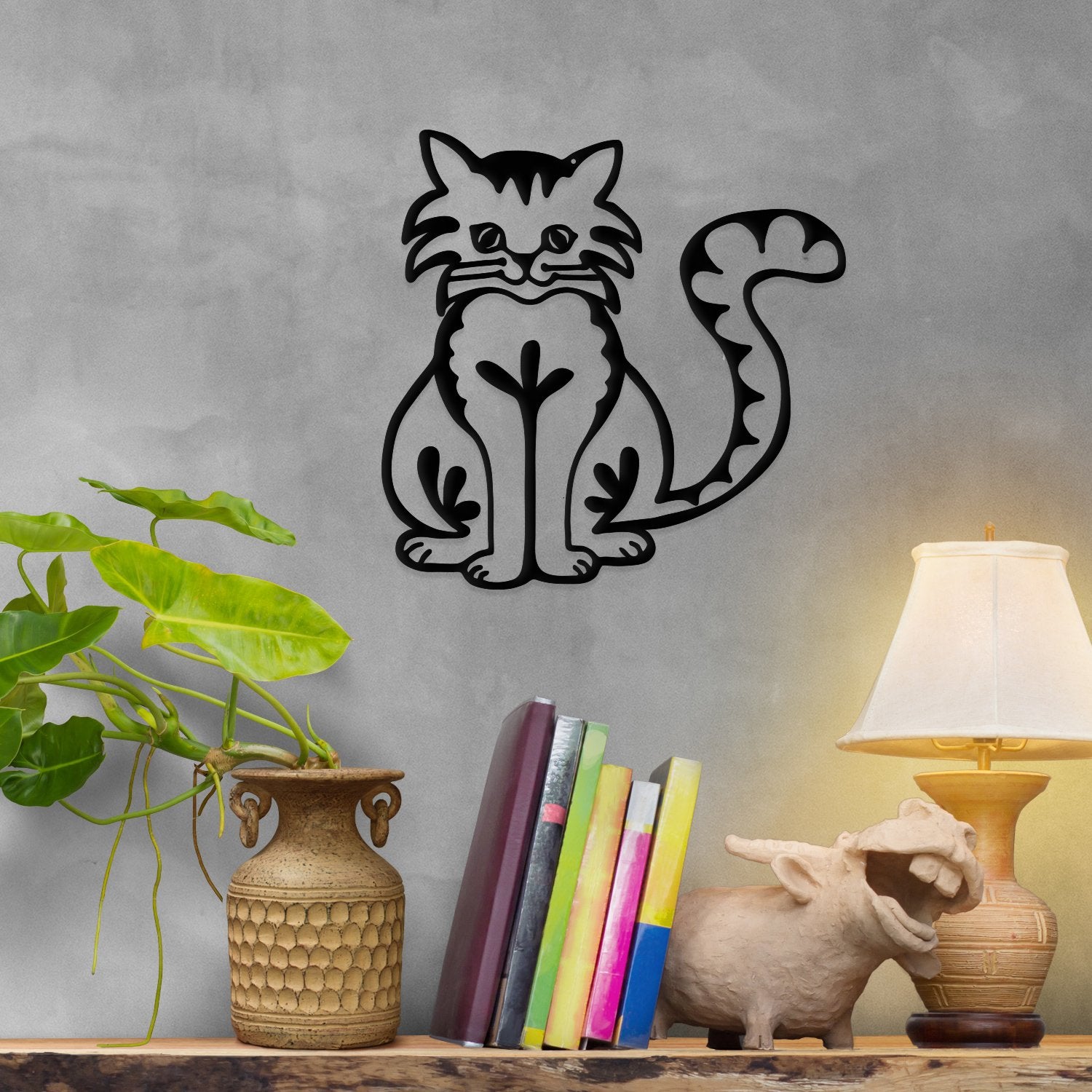 Cat wall outlet art metal